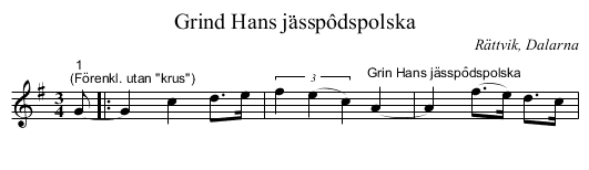 Grind Hans jässpôdspolska - staff notation