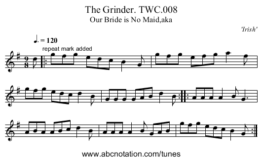 Grinder. TWC.008, The - staff notation