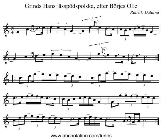 Grinds Hans jässpôdspolska, efter Börjes Olle - staff notation