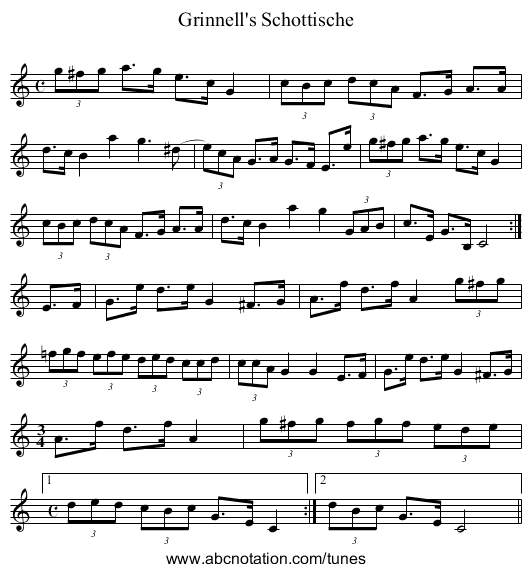 Grinnell's Schottische - staff notation
