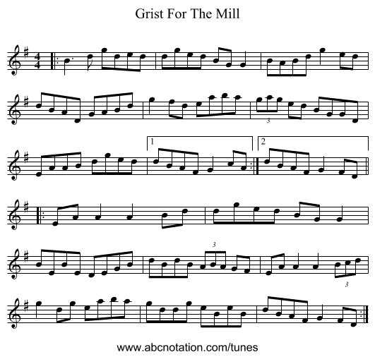 Grist For The Mill - staff notation