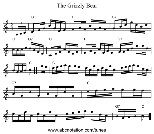 Grizzly Bear, The - staff notation
