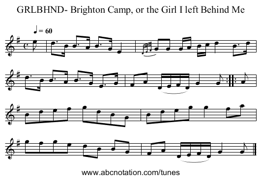 GRLBHND- Brighton Camp, or the Girl I left Behind Me - staff notation