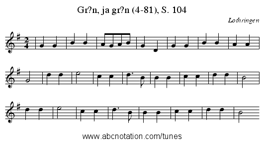 Gr?n, ja gr?n (4-81), S. 104 - staff notation