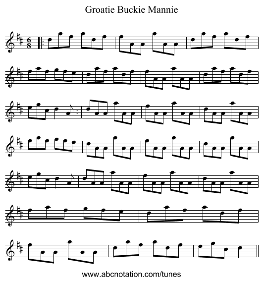 Groatie Buckie Mannie - staff notation