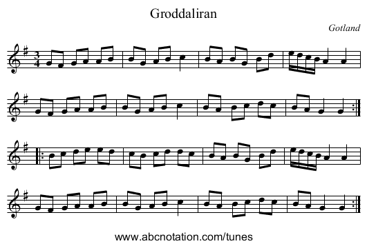 Groddaliran - staff notation