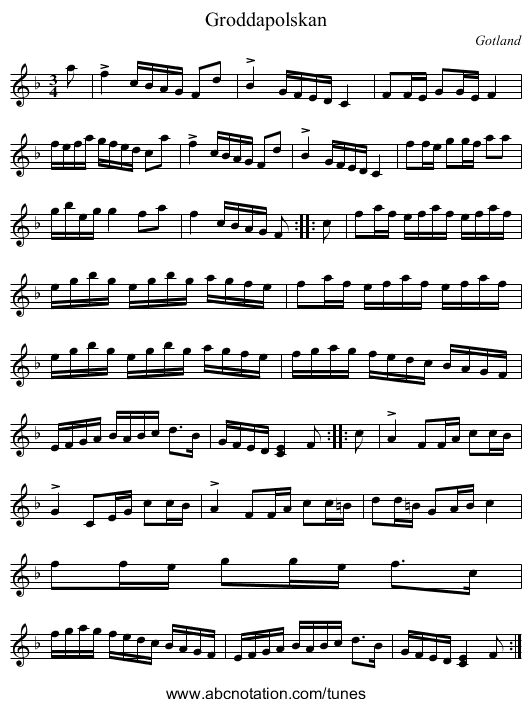 Groddapolskan - staff notation