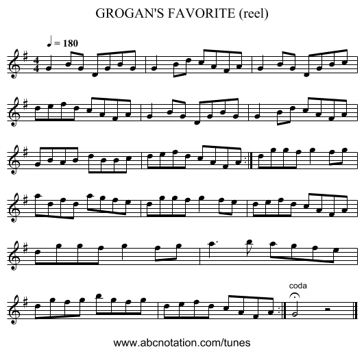 GROGAN'S FAVORITE (reel) - staff notation