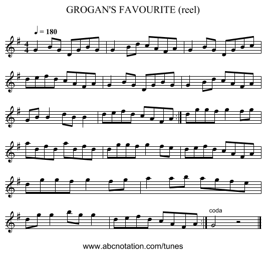 GROGAN'S FAVOURITE (reel) - staff notation