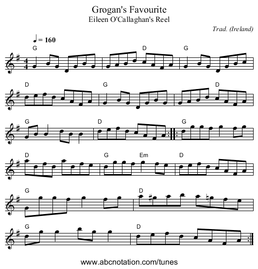 Grogan's Favourite - staff notation
