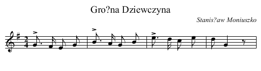 Gro?na Dziewczyna - staff notation