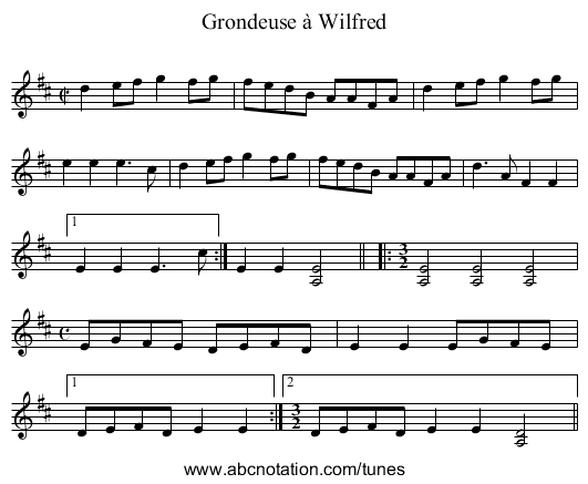 Grondeuse à Wilfred - staff notation