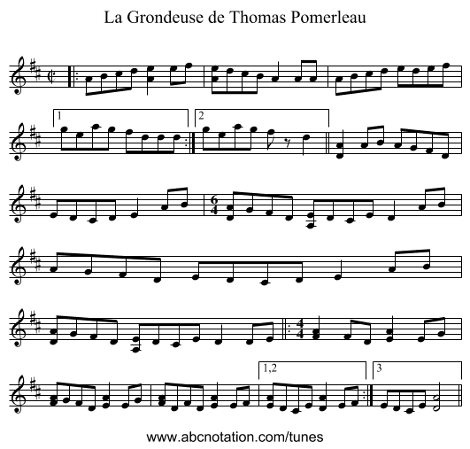 Grondeuse de Thomas Pomerleau, La - staff notation