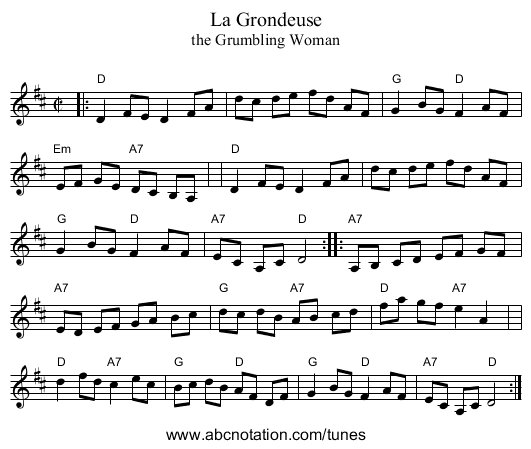 Grondeuse, La - staff notation