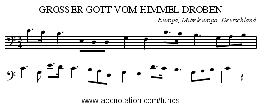 GROSSER GOTT VOM HIMMEL DROBEN - staff notation