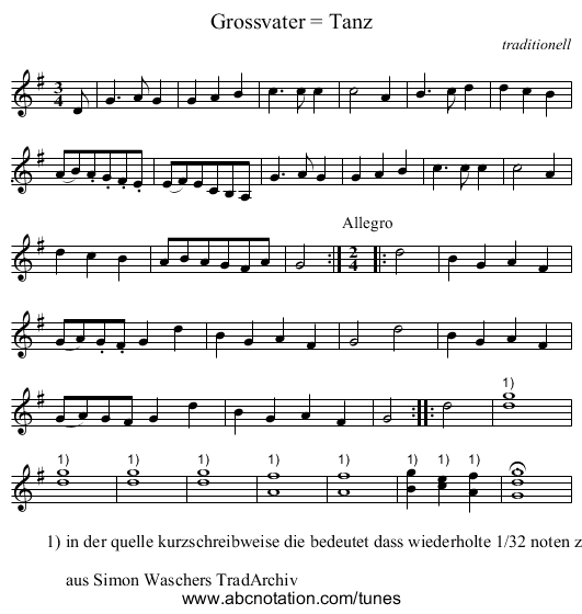 Grossvater = Tanz - staff notation
