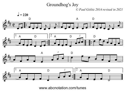 Groundhog's Joy - staff notation