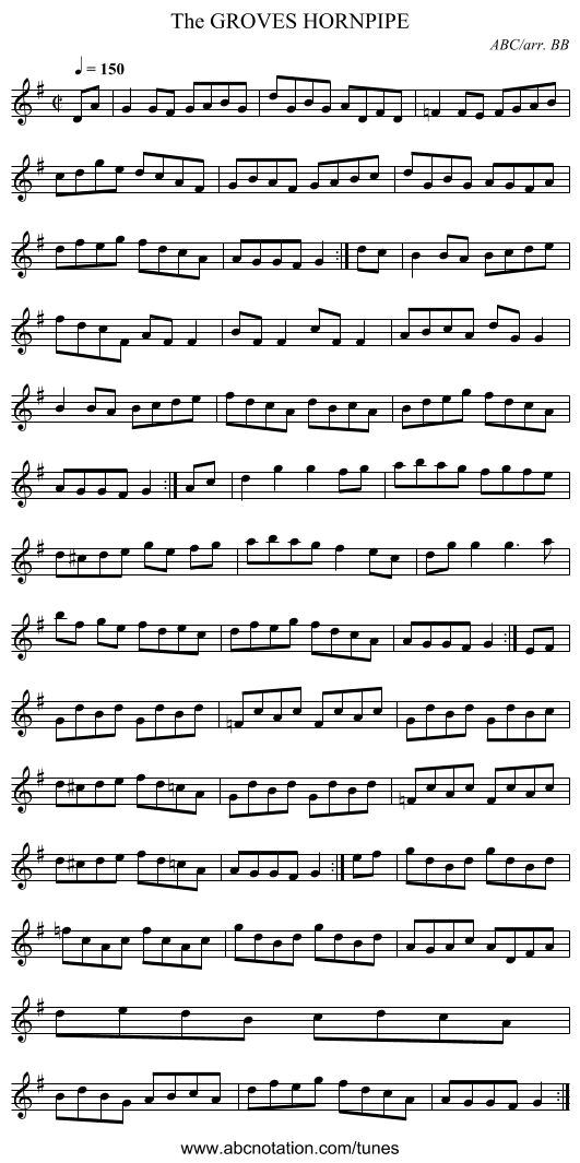 GROVES HORNPIPE, The - staff notation
