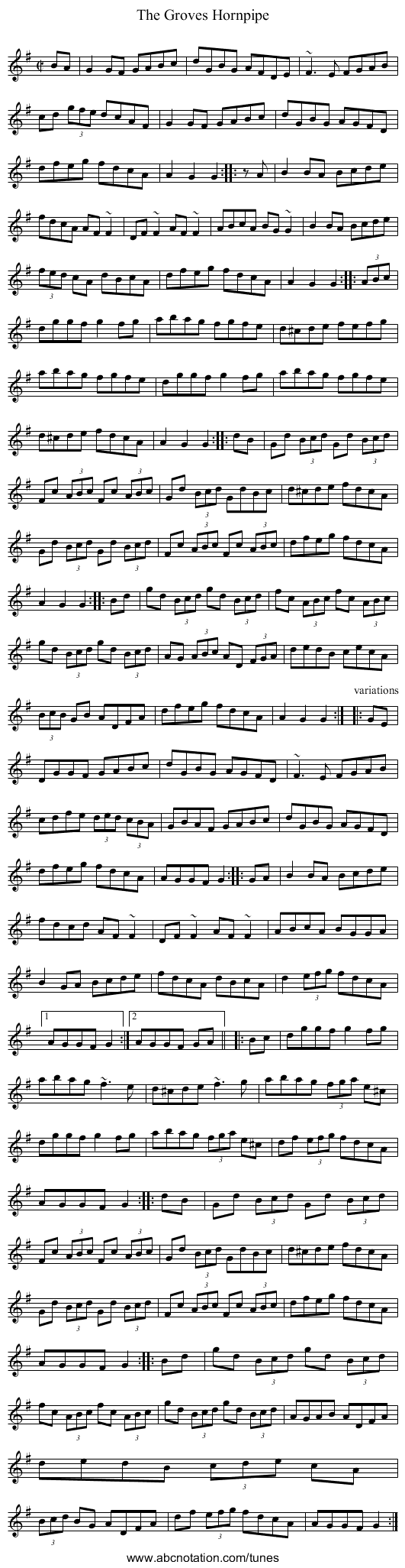 Groves Hornpipe, The - staff notation