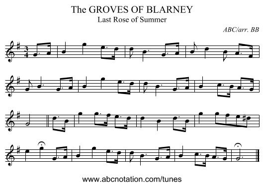 GROVES OF BLARNEY, The - staff notation