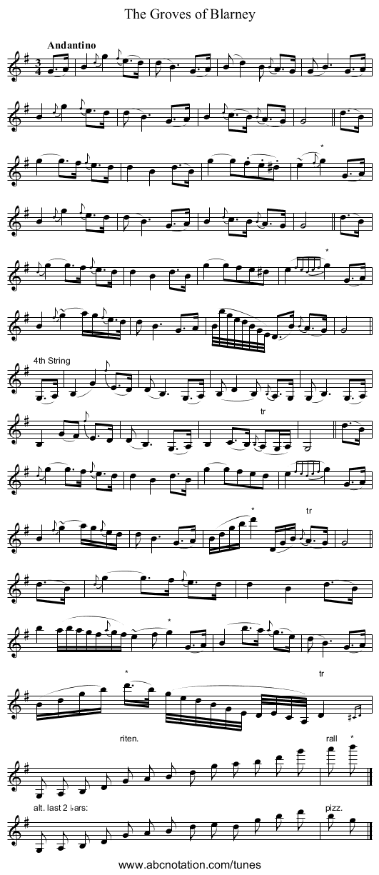 Groves of Blarney, The - staff notation