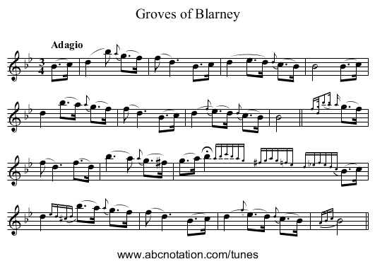 Groves of Blarney - staff notation