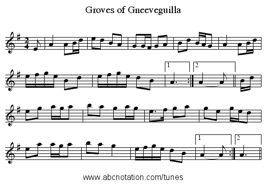 Groves of Gneeveguilla - staff notation