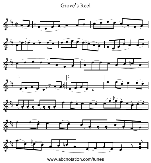 Grove’s Reel - staff notation