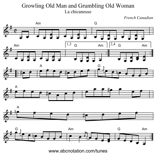 Growling Old Man and Grumbling Old Woman - staff notation