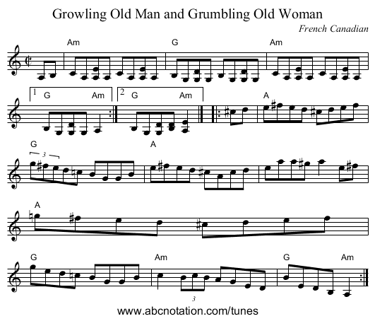Growling Old Man and Grumbling Old Woman - staff notation