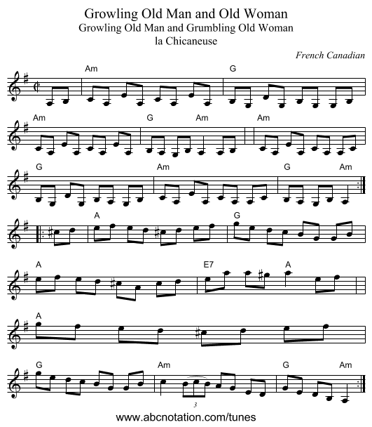 Growling Old Man and Old Woman - staff notation