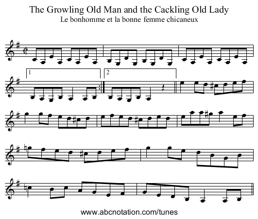Growling Old Man and the Cackling Old Lady, The - staff notation