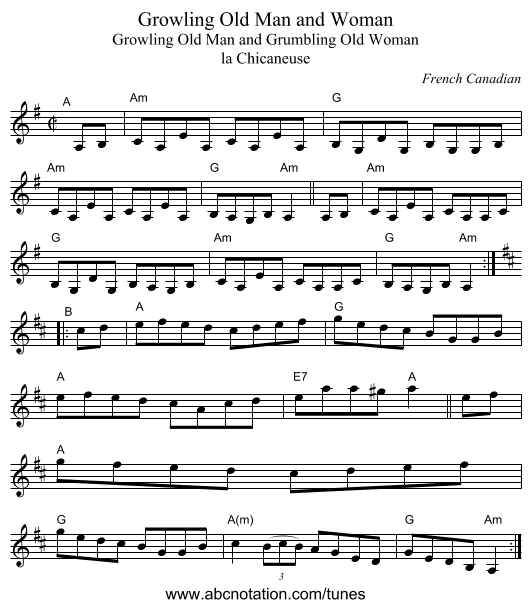 Growling Old Man and Woman - staff notation
