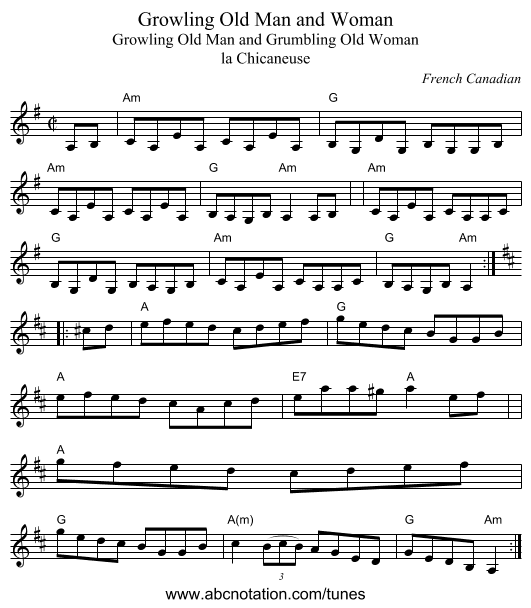 Growling Old Man and Woman - staff notation
