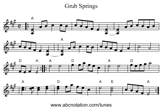 Grub Springs - staff notation