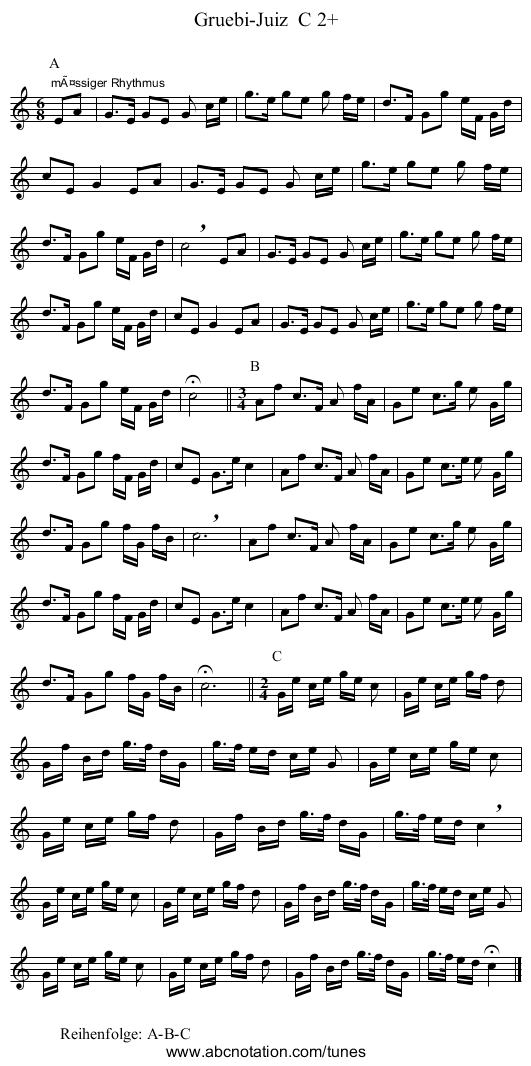 Gruebi-Juiz  C 2+ - staff notation