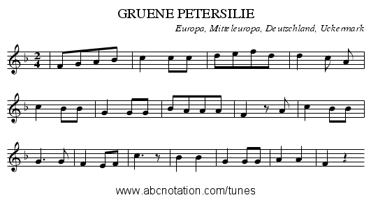 GRUENE PETERSILIE - staff notation