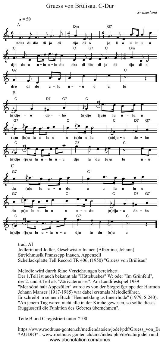 Gruess von Brülisau. C-Dur - staff notation