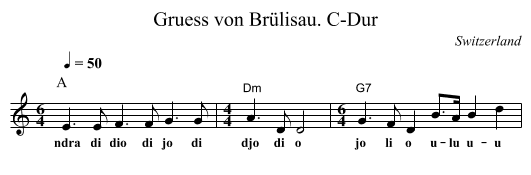 Gruess von Brülisau. C-Dur - staff notation