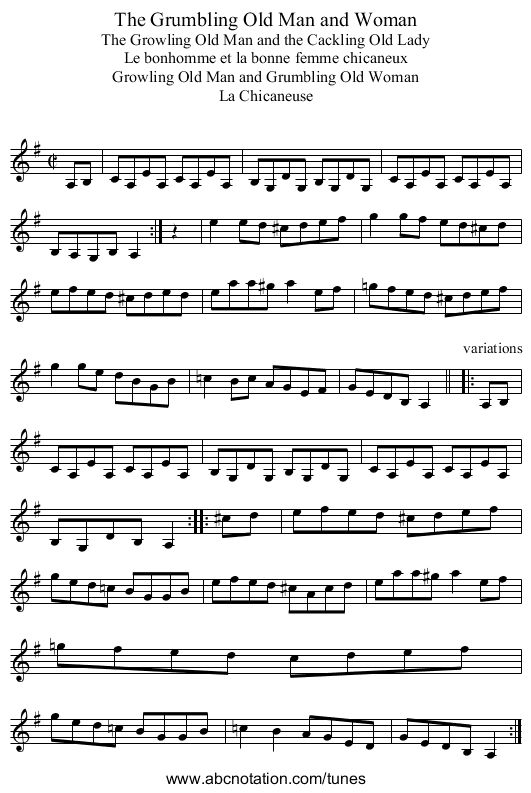 Grumbling Old Man and Woman, The - staff notation