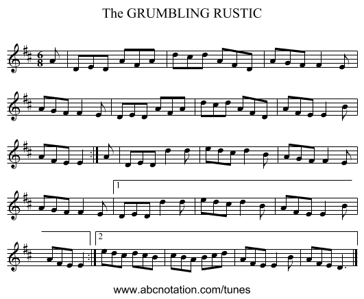 GRUMBLING RUSTIC, The - staff notation