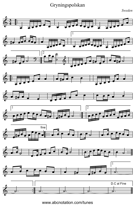 Gryningspolskan - staff notation