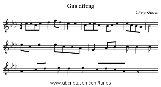 Gua difeng - staff notation