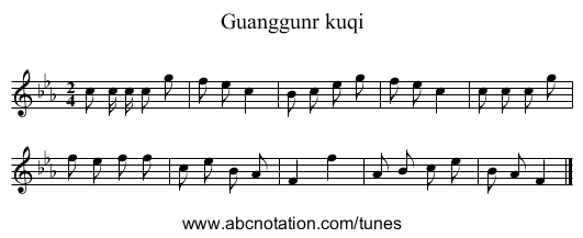 Guanggunr kuqi - staff notation