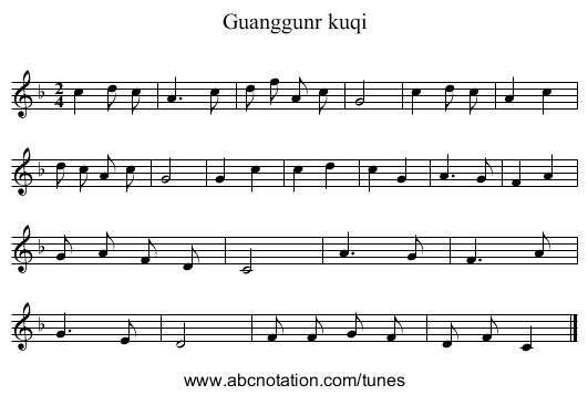 Guanggunr kuqi - staff notation