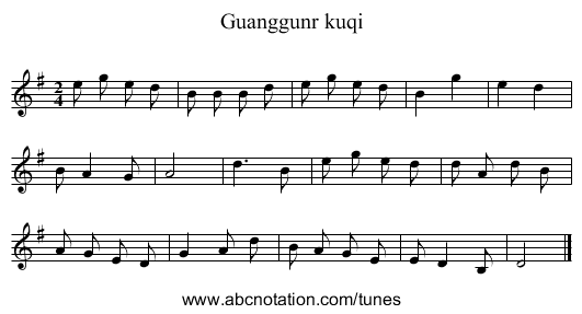 Guanggunr kuqi - staff notation