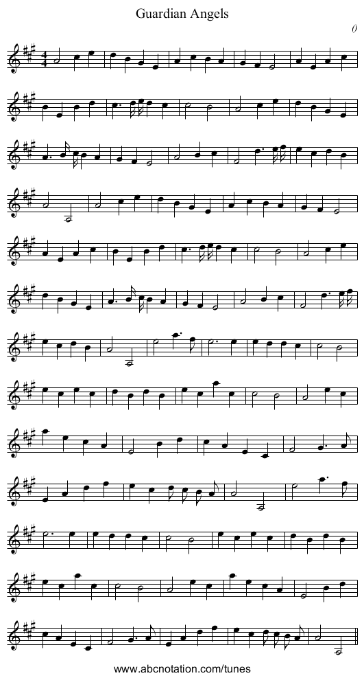 Guardian Angels - staff notation