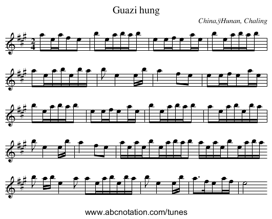 Guazi hung - staff notation