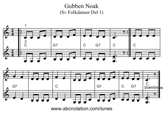 Gubben Noak - staff notation