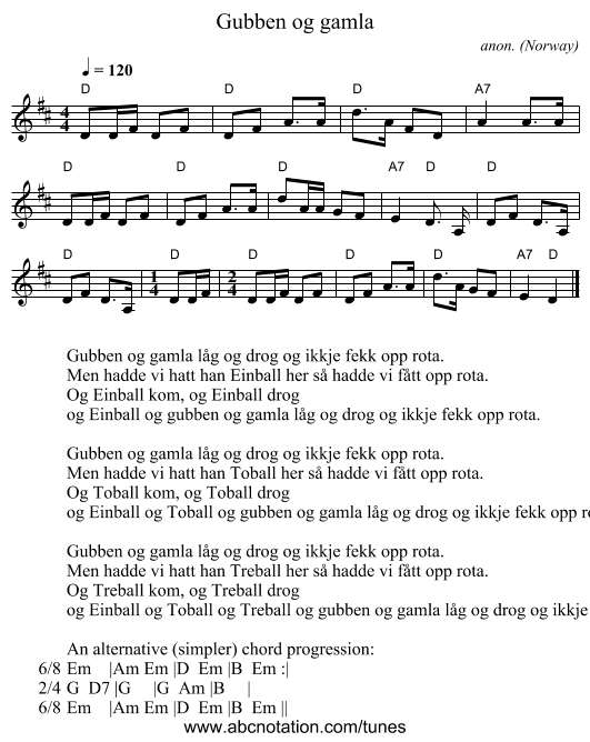 Gubben og gamla - staff notation